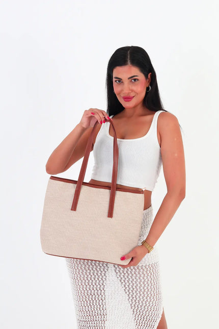 Bisco Hasır Görünümlü Çanta Taba