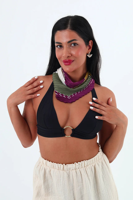 Rose çok renkli piliseli bandana,fular Mor