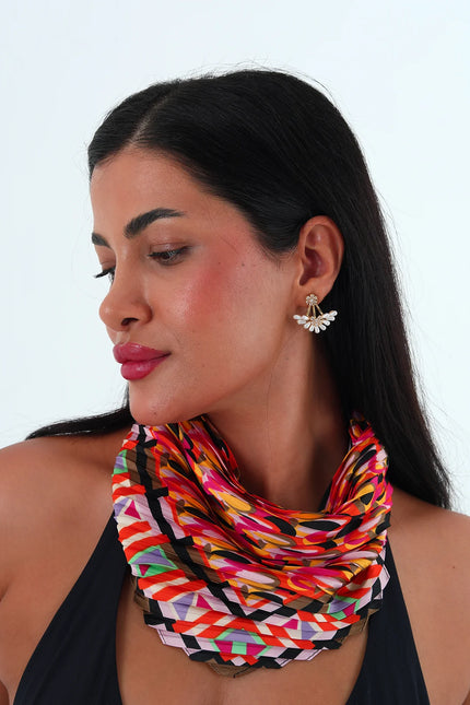 Rose çok renkli piliseli bandana,fular Fuşya