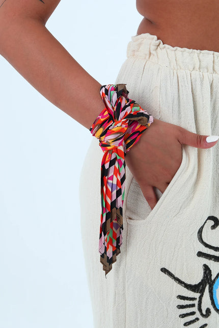 Rose çok renkli piliseli bandana,fular Fuşya