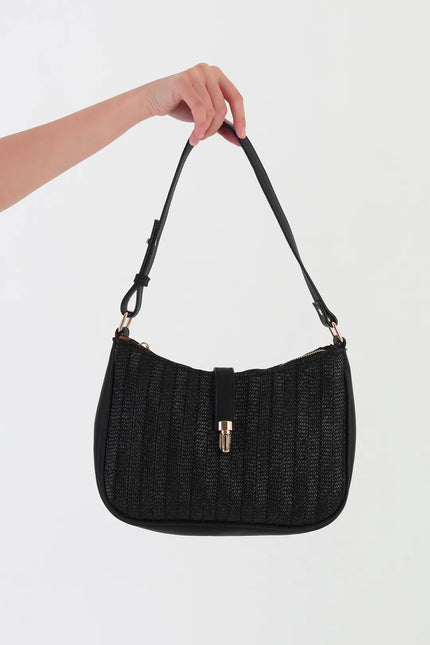 Solea Mix Renk Hasır Omuz Çantası - Siyah