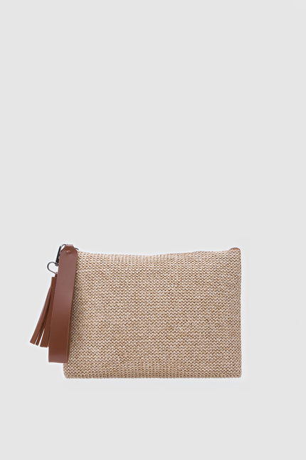 Coconut Hasır Clutch El Çantası - Taba