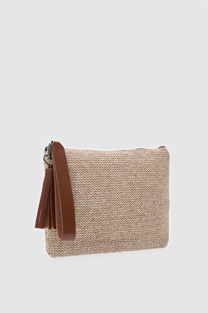 Coconut Hasır Clutch El Çantası - Taba