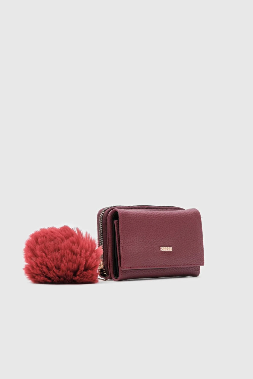 Lotus Ponpon Detaylı Yumuşak Cüzdan Bordo
